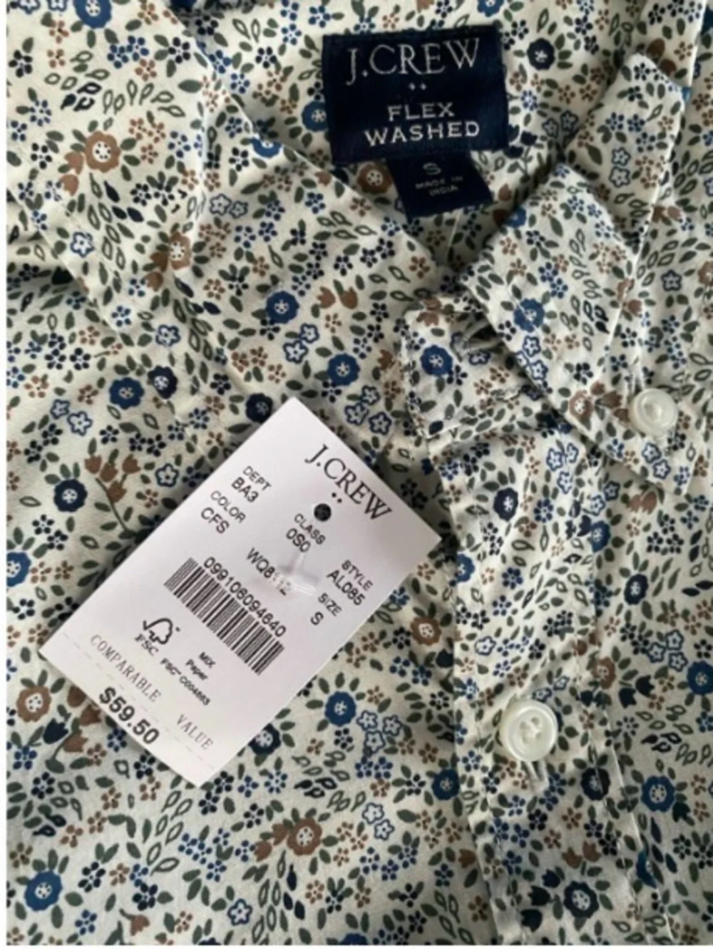 J. Crew Cream Button-Down Shirt with Blue and Brown Floral Print